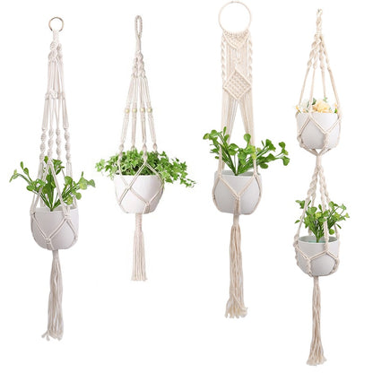 Macrame Handmade Plant Hanger Baskets Flower Pots Holder Balcony Hanging Decoration Knotted Lifting Rope Home Garden Supplies